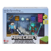 Mattel Minecraft Treasure Hunt Adventure Pack, 3.25-in Action Figures Steve, Dolphin, Drowned with Accessories GYX23