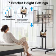 MountFTV Modern Rolling TV Stand with Metal Shelf for 32-82 Inch TVs