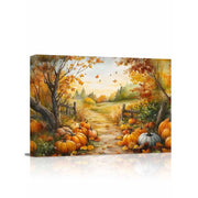 Sanflao Fall Thanksgiving Framed Wall Art, Farm Pumpkin Autumn Harvest Canvas Print, Brown Wood Frame, 16x20 in