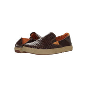 OluKai Men's Lae'ahi Lauhala Woven Leather Slip-On Shoes, Dark Wood, Size 12, 10486-6363