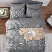 U by Bedsure Queen Comforter Set, 7-Piece Grey Pintuck Bedding Set, All-Season Microfiber Comforter with Flat Sheet, Fitted Sheet, Pillowcases, and Shams
