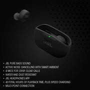 JBL Vibe Buds 2 True Wireless Noise Cancelling Earbuds, Pure Bass Sound, White, IP54 Water Resistant, 40H Playback