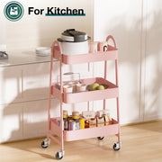 ZUNMOS 3 Tier Utility Rolling Cart, Metal Mobile Storage Cart with Lockable Caster Wheels, Pink - Movable & Lockable