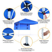 Vecukty Pop Up Canopy Tent, 10ft x 10ft Base, 8ft x 8ft Top, Blue, UV-Resistant Waterproof Cover, Steel Frame with Angled Legs, Adjustable Height, Four Storage Bags