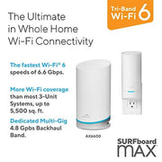 Arris Surfboard MAX W122 Mesh WiFi 6 System, Tri-Band Router and Extender, AX6600, White