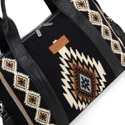 Montana West Wrangler Large Travel Duffel Bag for Women, Aztec Tapestry Design, Vegan Leather Handles, Carry-On Size, Black