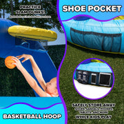 Sportspower Inflatable Bounce House with Slide, Whack-A-Play Game, Basketball Hoop, 550W Electric Blower, Blue Purple Yellow, INF-2415