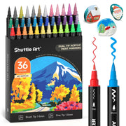 Shuttle Art 36 Colors Dual Tip Acrylic Paint Markers, Brush Tip and Fine Tip, Multi-Surface Compatible, Non-Toxic, SAAPM-BF36