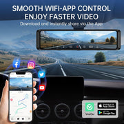 UDH VT15 4K UHD Dual Dash Cam Front and Rear, 12 in Touch Screen Mirror, Night Vision, Voice Control, G-Sensor, Includes 32GB SD Card