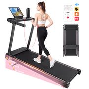 Patbrela Home Incline Treadmill with 3-Level Manual Incline, 8.8 MPH Speed, 3.5 HP Quiet Brushless Motor, 12 Preset Programs, 300 lb Capacity, Compact Design, Pink