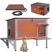 Aivituvin Outdoor Cat House with Weatherproof Asphalt Roof, Insulated Liner, UL Tested Heated Pad, Grey, AIR91-IN-WM