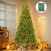 Firstness 7.5ft Pre-Lit Artificial Christmas Tree with 450 Warm White LED Lights, 1300 Branch Tips, Pine Cones and Red Berries