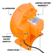 Sportspower Heavy Duty 750W Electric Air Blower, 1.0 HP, 590 CFM, Orange, 25 ft Cord, INF-2703