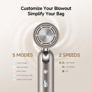 Dreame Pocket Hair Dryer, 1300W Ionic Technology, Portable Folding Design, Dual Voltage, Fast Drying with Diffuser, Titanium Gold, AHD51