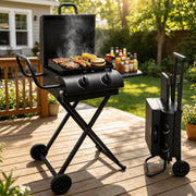 Hvoonc Portable Propane Gas Grill, 17000 BTUs, 2-Burner, Foldable with Wheels, Black, 17784170972