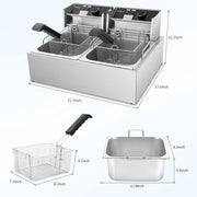 Tangme Commercial Deep Fryer, 3400W Electric, Dual 6.35QT Baskets, 0.8mm Thickened Stainless Steel, 20.7QT Capacity, Temperature Limiter, 82
