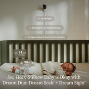 Owlet Dream Duo 3 Ultimate Baby Monitoring System, FDA-Cleared Sock and 2K HD Camera, Night Vision, Two-Way Audio, Bedtime Blue