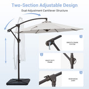 Napwant 10ft Cantilever Patio Umbrella with Beige UV-Resistant Polyester Canopy, Crank and Tilt Mechanism, Rust-Resistant Steel Frame, 4-Piece Weighted Base Included
