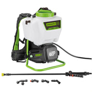Greenworks BPS60B00 60V Battery Powered Backpack Sprayer, 70 PSI, 0.5 GPM Flow, 20 ft Spray Reach, Five Nozzles, Chemical Resistant, Tool Only