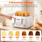 NICWIN 4 Slice Toaster with Extra-Wide Slots, Adjustable Browning Control, Defrost, Reheat, and Bagel Mode, White, WT340