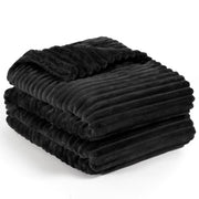PAVILIA Super Soft Fleece Throw Blanket, Luxury Plush Flannel, Warm Cozy Ribbed Microfiber, Lightweight Striped, Navy Blue, 50x60