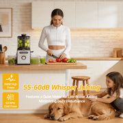 TUUMIIST Cold Press Juicer Machine, 6.5-Inch Wide Feed Chute, 350W Motor, High Juice Yield, Stainless Steel, Silver and Black, TM-780SJ