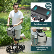 Cosywill Steerable Knee Scooter, Economy Foldable Medical Scooter with All-Terrain 8-Inch Wheels, Adjustable Handlebars and Knee Pad, Black