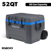 Igloo Overland 52 QT Wheeled Ice Chest Cooler, Gray and Blue, 80 Can Capacity, Soft-Ride Wheels, Telescoping Handle, 35194