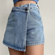 International Selection Womens Plus Size High Waist Denim Skort, A-Line Silhouette, Blue, 3XL