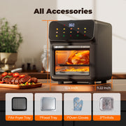 HOMSHADE 10QT Air Fryer Convection Oven, 10 Preset Cooking Modes, LED Digital Color Display, Visible Window, 1400W, Stainless Steel Interior