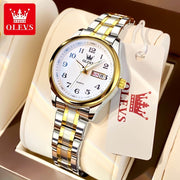 OLEVS 55W-67 Womens Dress Wristwatch, Two Tone Gold Silver Stainless Steel Band, Day Date Display