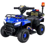 Bruce & Shark Police Car Ride On Electric ATV Four Wheeler for Kids, Blue, Battery Powered 6V, Ages 1-5, T021-009-Blue