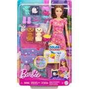 Barbie Doll & Playset with 2 Toy Dog Figures & 10+ Accessories, Puppy Slumber Party with Color-Change Feature, Sleeping Bag, Eye Masks & More