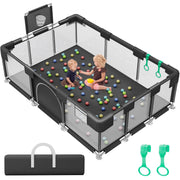 Babyeap Baby Playard, Extra Large 73-Inch Diameter, Built-In Basketball Hoop, Black, Indoor Outdoor