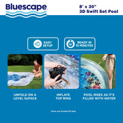 Bluescape 8 ft Transparent 3D Above Ground Round Pool with 2 Pairs of Goggles, Ages 6 and Up, P10108308