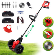 Foukus Cordless Electric Weed Trimmer, 800W Motor, 3-in-1 Multi-Blade System, Adjustable Telescoping Shaft, Wheels, Lightweight Brush Cutter Tool, Red, FK-240704