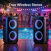 Volivo Portable Bluetooth Party Speaker, Dual 3-Inch 10W Speakers, RGB Lights, Wireless, Black