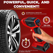 Emson Bullseye Pro Max Deluxe Tire Inflator, Portable Air Compressor, 150 PSI, Rechargeable 12V DC, Auto Shut Off, LED Lights, 1745