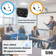 Winbridge S96 Bluetooth Voice Amplifier w/Two Wireless Headset Mic, Small, Black
