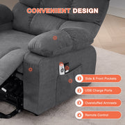JONPONY Power Lift Recliner Chair with Heat and 8-Point Massage, USB Charge Port, Side Pockets, Large Gray, 350 lb Capacity