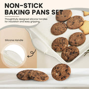 Kikcoin Bakeware Set, 21-Piece Carbon Steel Nonstick Baking Pans with Removable Silicone Handles, Beige