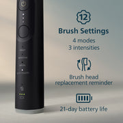 Philips Sonicare 7100 Series Electric Toothbrush, Next-Generation Sonicare Technology, Pressure Sensor, 12 Brushing Settings, Smartimer, Brushpacer, 21-Day Runtime, Travel Case, Black, HX7421/06
