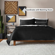 Mainstays Soft Velvet Quilt, Full/Queen, Hypoallergenic Textured Horizontal Stripes, Black