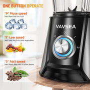 VAVSEA BL-607P 3-in-1 Blender, 1000W 7 Pices Smoothie Blender for Kitchen, 54 oz Blenders and Grinder Combo, Black