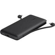 Belkin BPY002fqSL-RF BoostCharge Plus 10,000 mAh Portable Charger with Integrated Lightning and USB-C Cables, Dual Device Charging, 23W Output, Black