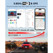 ALDF 4K Triple Channel Dash Cam, Front 4K and Inside Rear 2.5K Cameras, 3.39-Inch IPS Display, Night Vision, Loop Recording, G-Sensor, WDR, Parking Mode, App Control