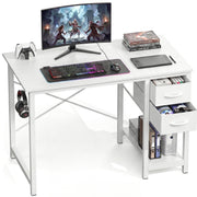 Concetta Small Computer Desk, 40in, White, 2 Fabric-Lined Drawers, Adjustable Shelf, Side Headphone Hook