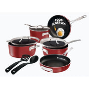 Gotham Steel Stackmaster 10 Pc Nonstick Ceramic Cookware Set, Red, Stackable Pots and Pans with Stay-Cool Stainless Steel Handles and Tempered Glass Lids, 7124