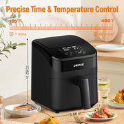 Deime Air Fryer, 4.5 Qt, Digital Display, 8 Presets, Stainless Steel, Nonstick Dishwasher Safe Basket, Black, WMT RCNJ RA450D