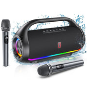 JYX D20-T Karaoke machine, Waterproof Bluetooth Speaker with 2 Wireless Karaoke Microphones